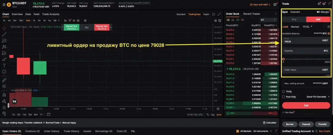 Продажа BTC за USDT