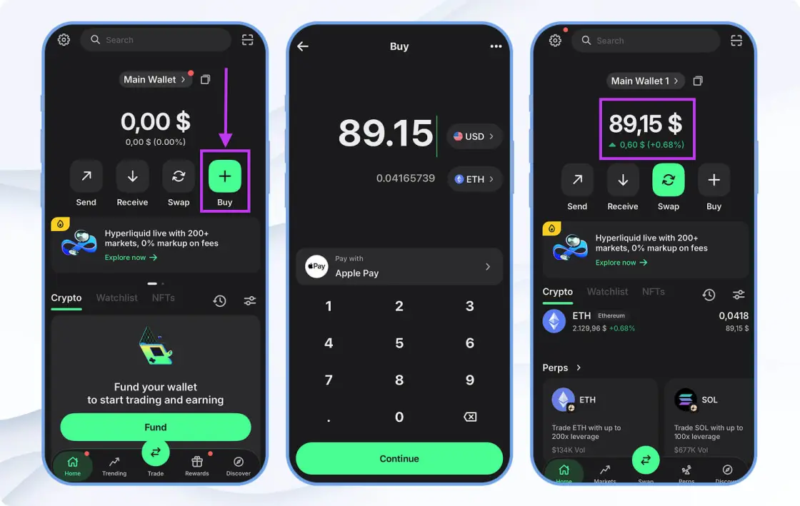 Покупка Ethereum в Trust Wallet