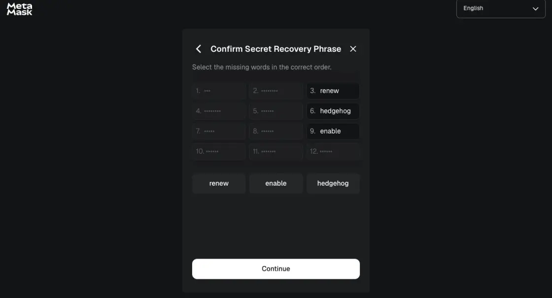 Подтверждение секретной фразы