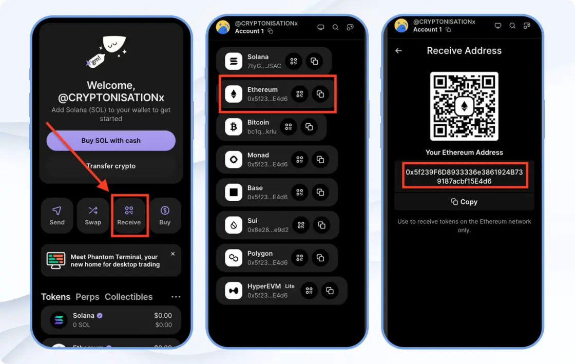 Получение криптовалюты в Phantom Wallet