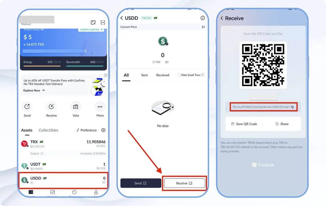 Пополнение TronLink