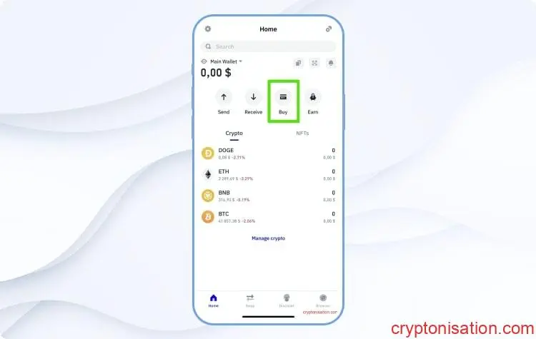 Comprar criptomoneda en la billetera
