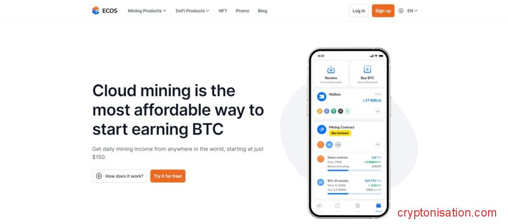 Strona cloud mining na Ecos.am