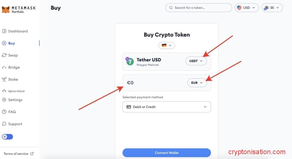 Kupno Tether USD za euro