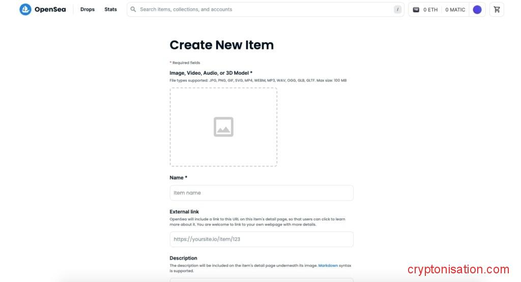 Strona tworzenia NFT