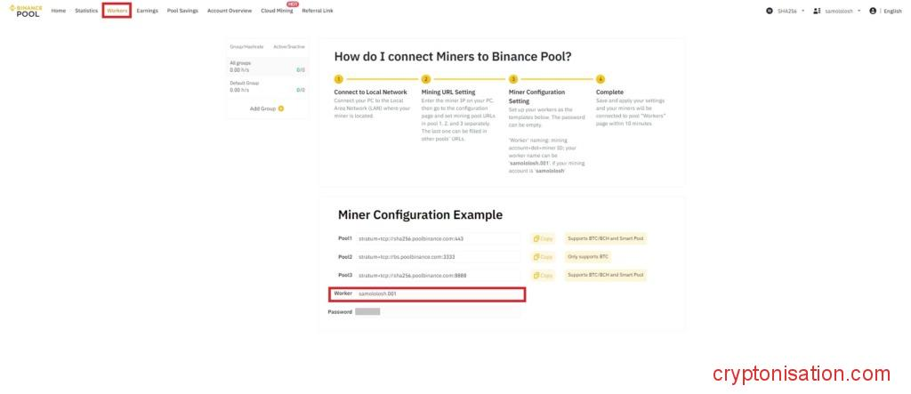 Dane workera, adresu URL i hasła w Binance Pool