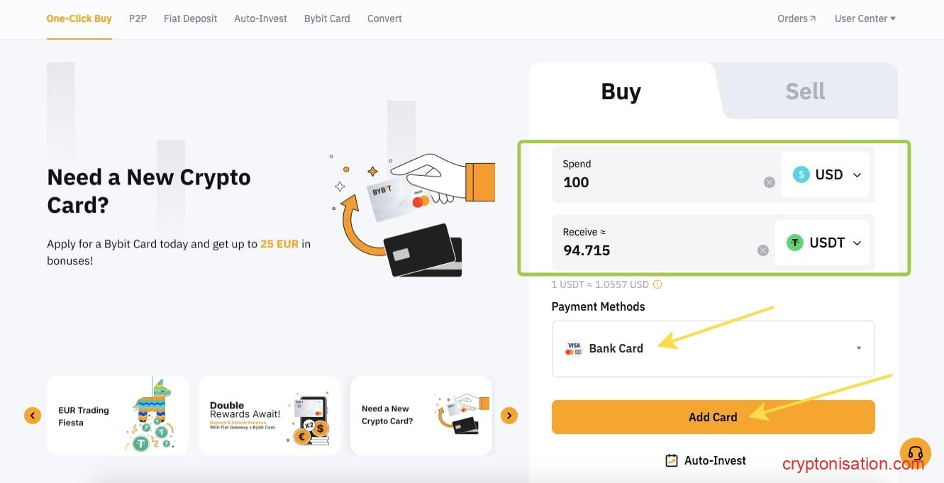 Kupno USDT za pomocą karty