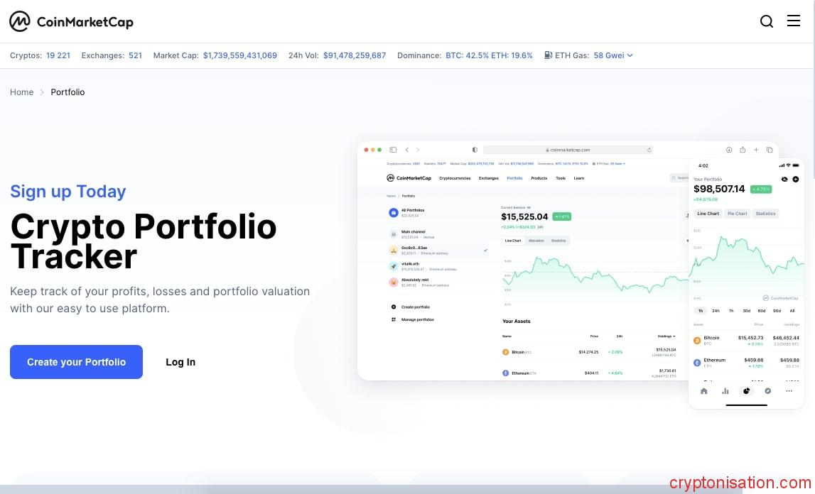 Tracker portfela kryptowalut Coinmarketcap