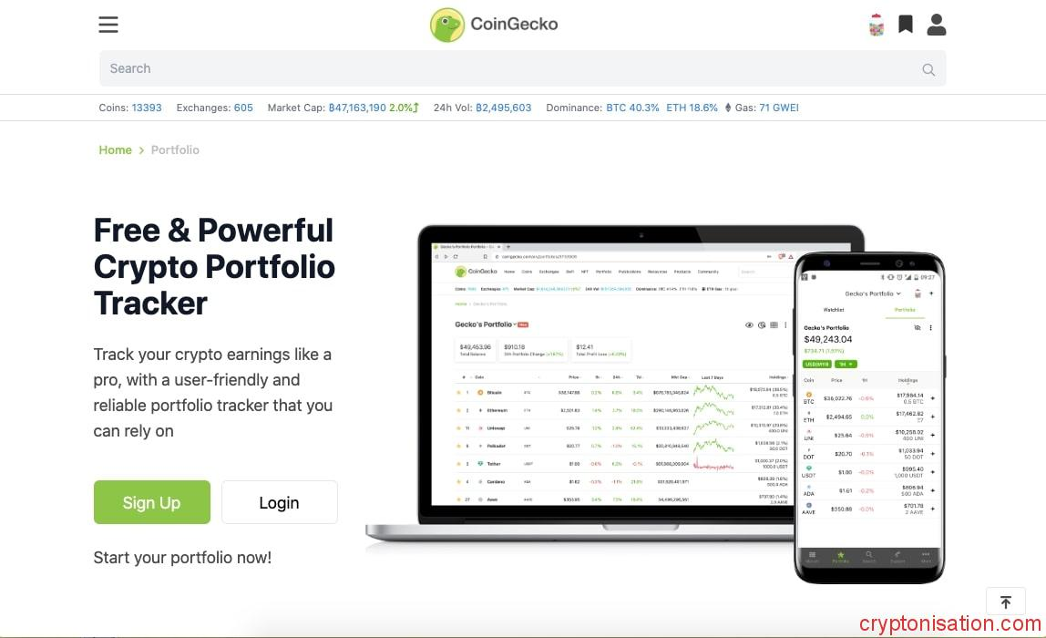 Tracker portfela kryptowalut Coingecko