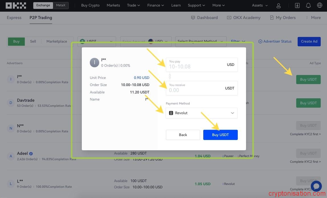P2P-kupowanie USDT za USD