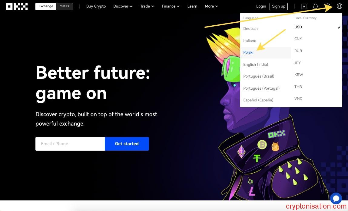 Wybór języka i waluty