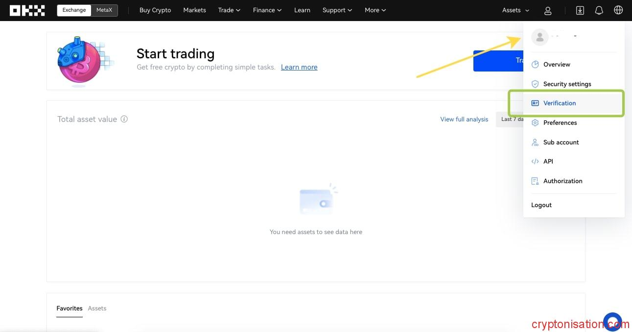Rozpoczęcie weryfikacji konta w systemie OKX