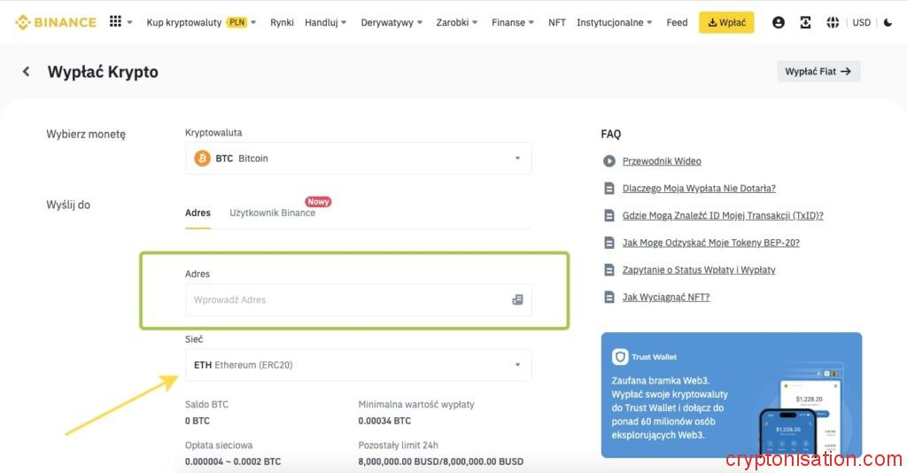 Zlecenie wypłaty BTC