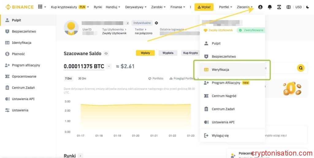 Rozpoczęcie weryfikacji na Binance