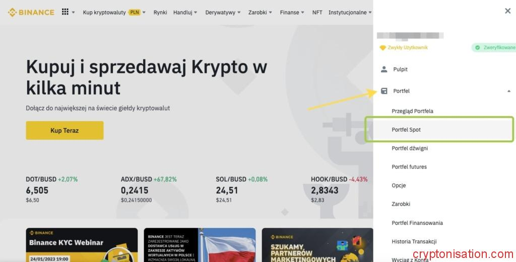 Doładowanie konta Binance spot