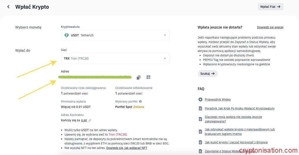 Adres do wpłaty w USDT