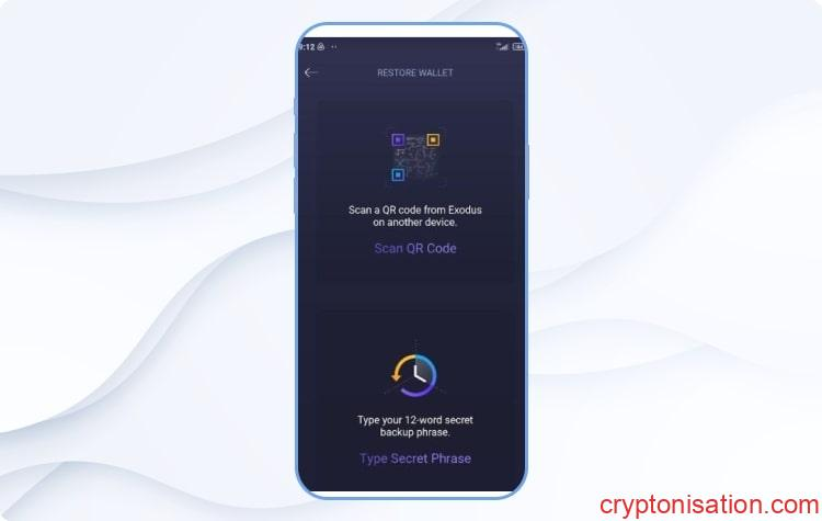 Wybranie kodu QR lub tajnej frazy