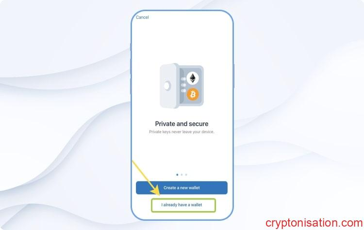 Etap podczas importowania portfela