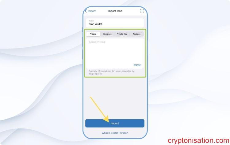 Import portfela Tron do Trust Wallet