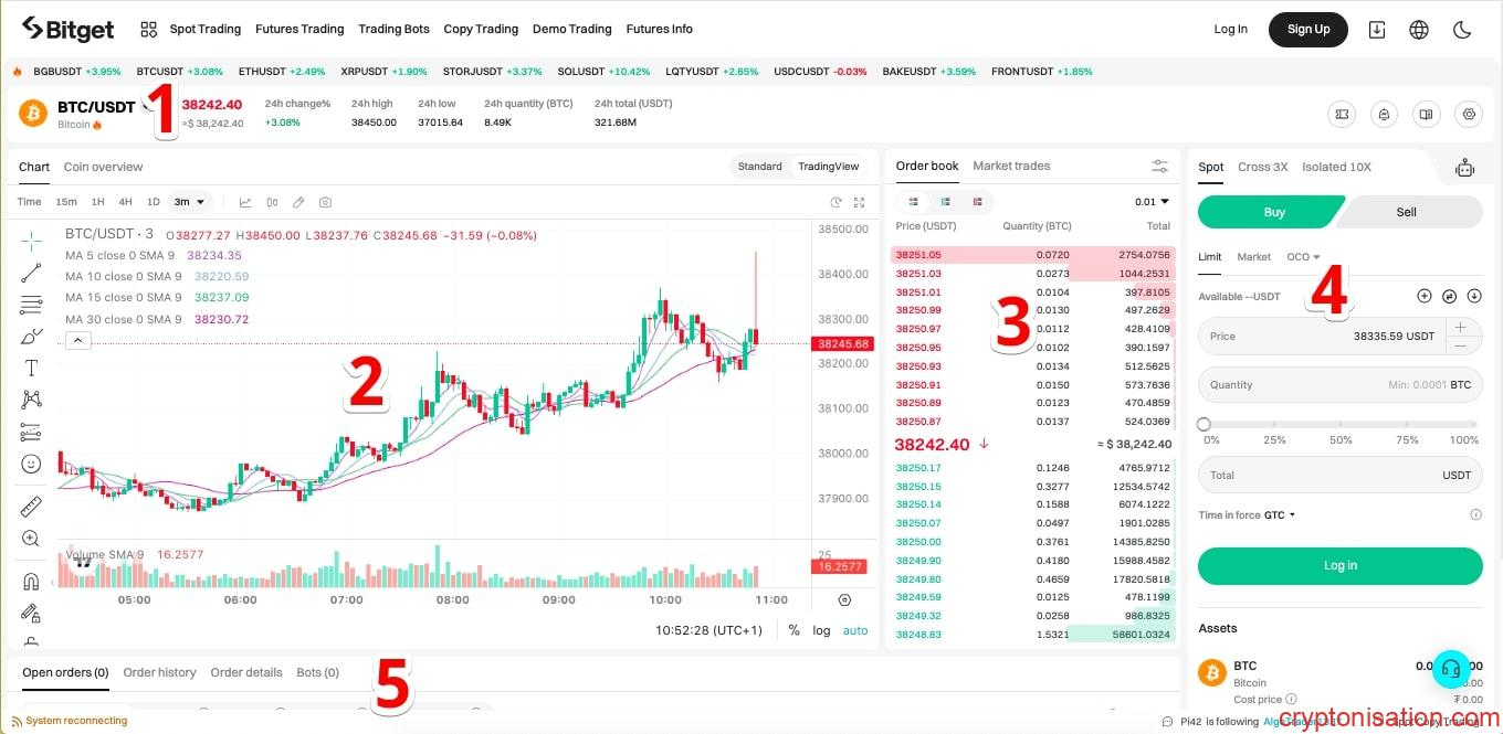 Bitget İşlem Terminali Bölümleri