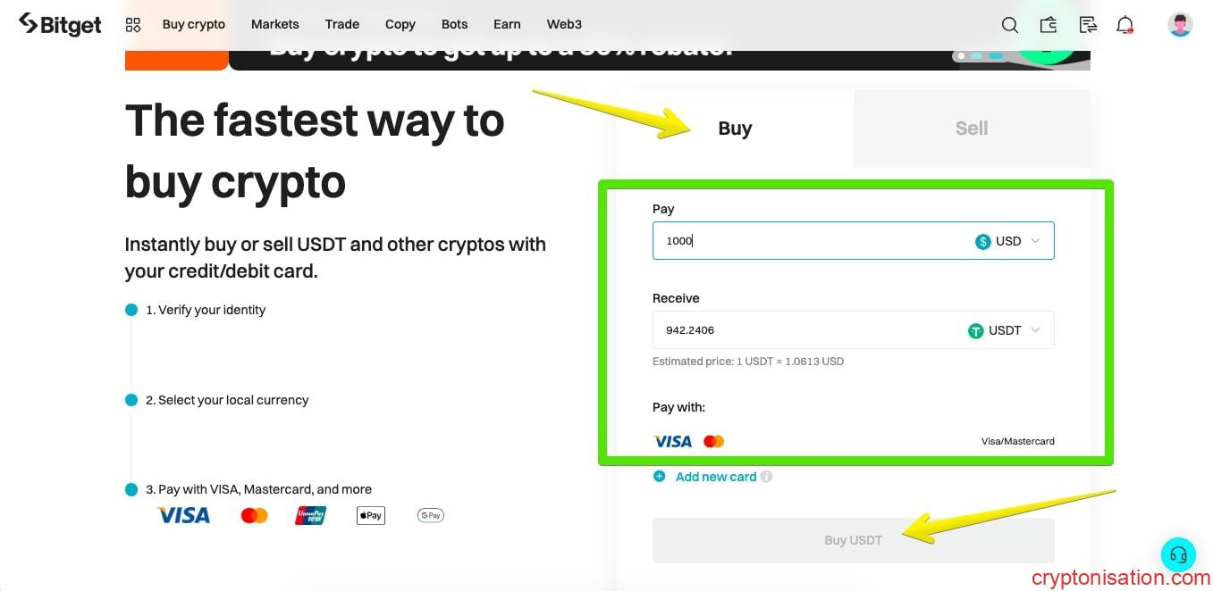 Hızlı USDT satın alma işlemi için talep oluşturma