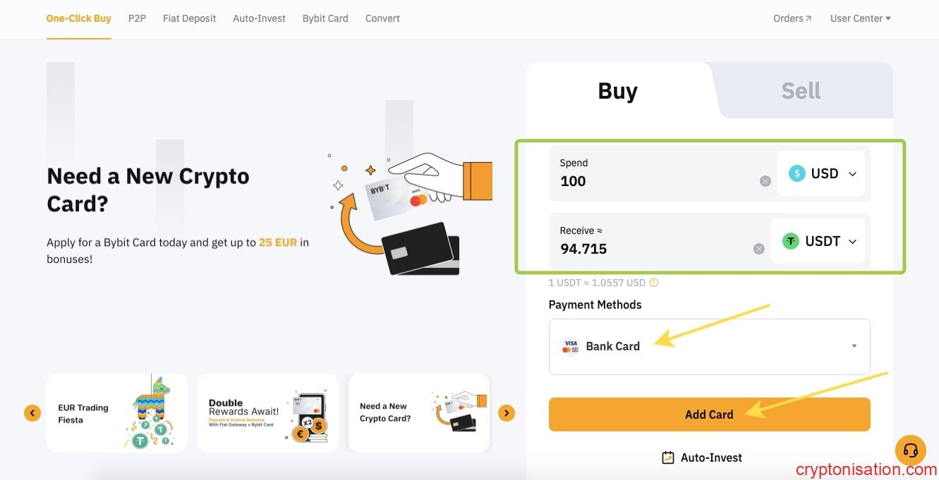 Kart ile USDT satın alma