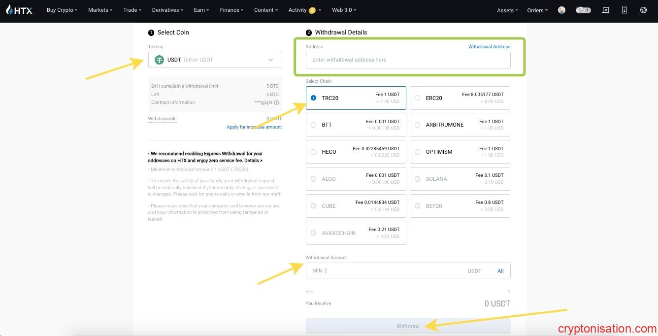 Borsadan USDT çekme talebi
