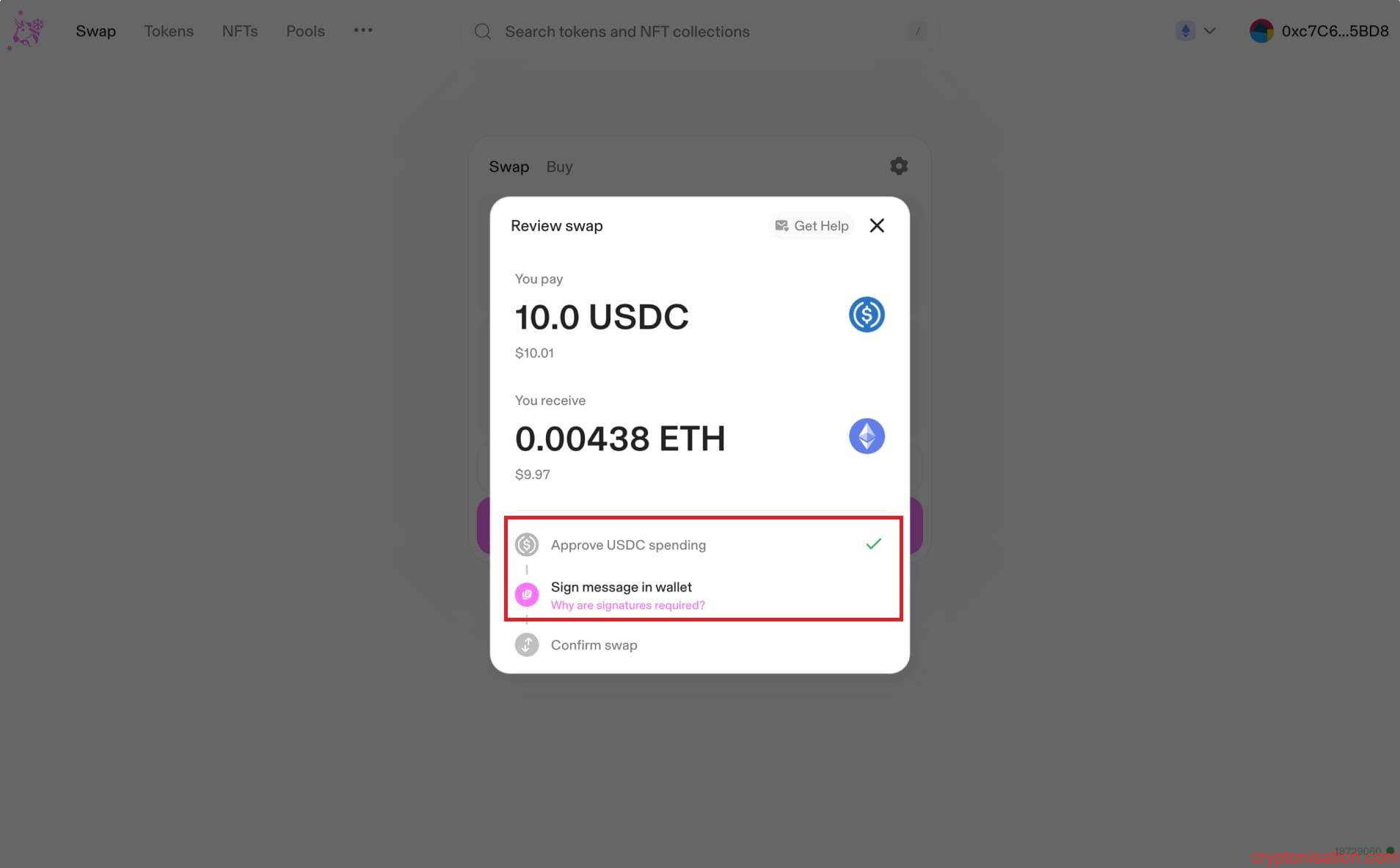 İşlemin cüzdanda onay adımları