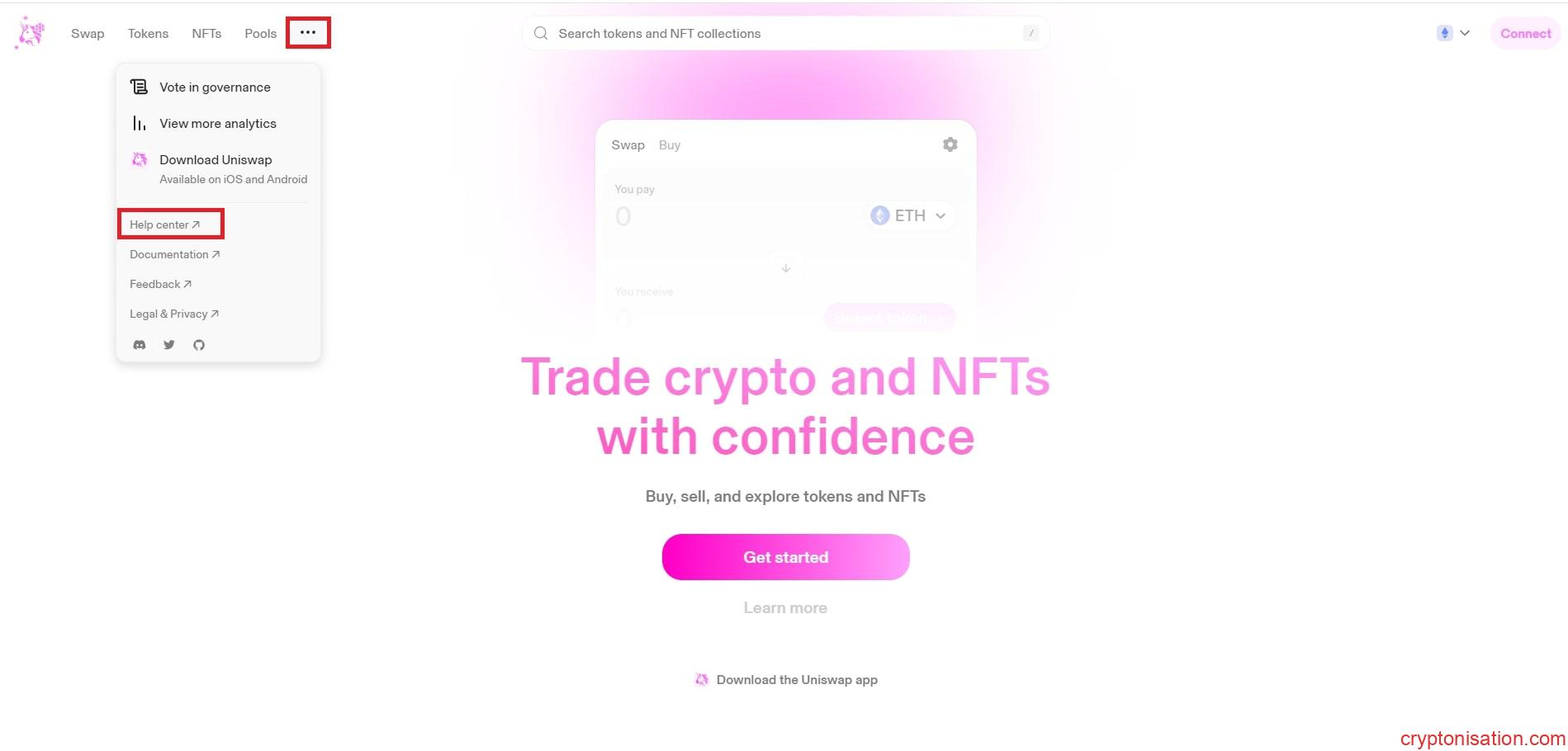 Uylamanın ana sayfasındaki Help Center düğmesi