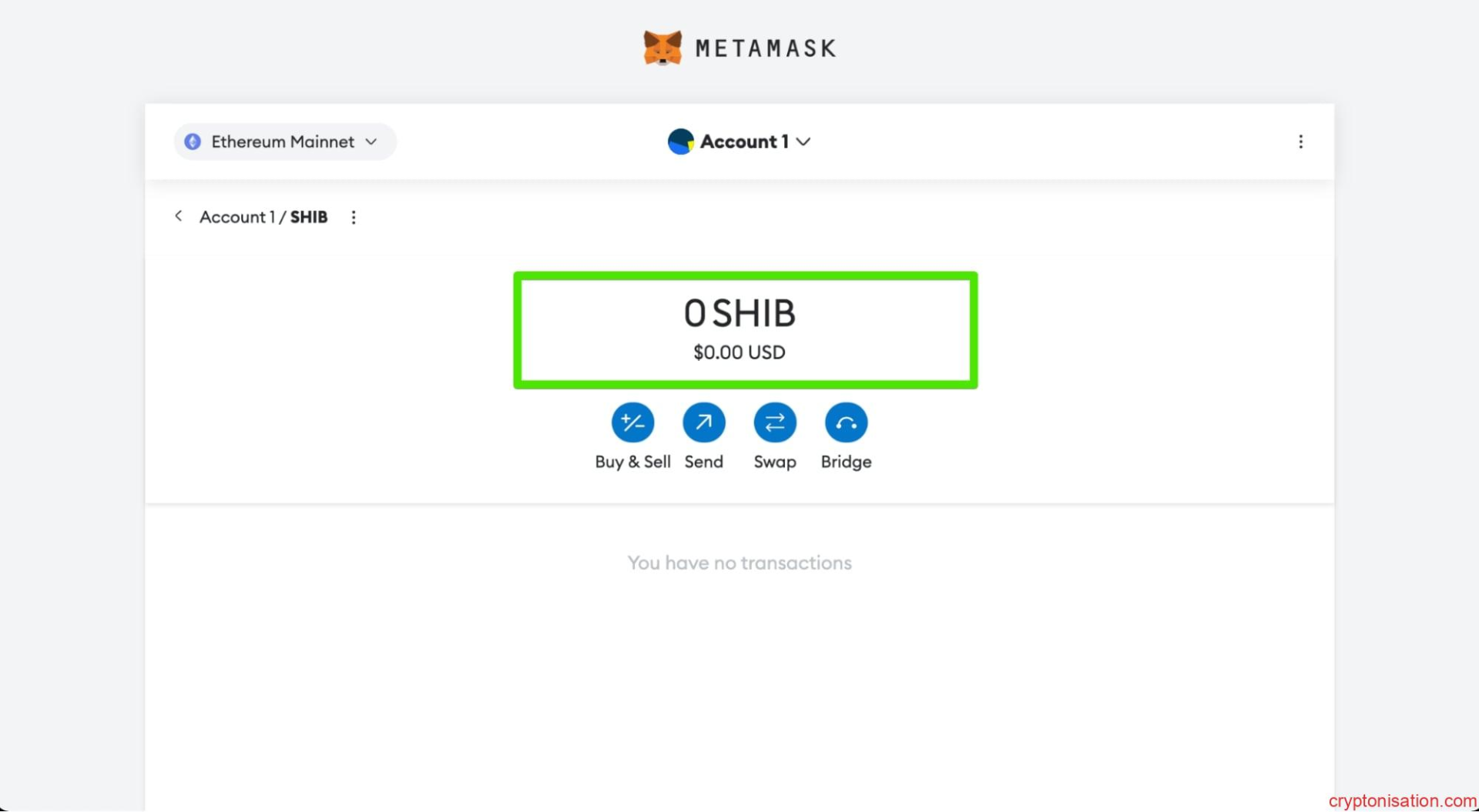 MetaMask'ta SHIB Bakiyesi