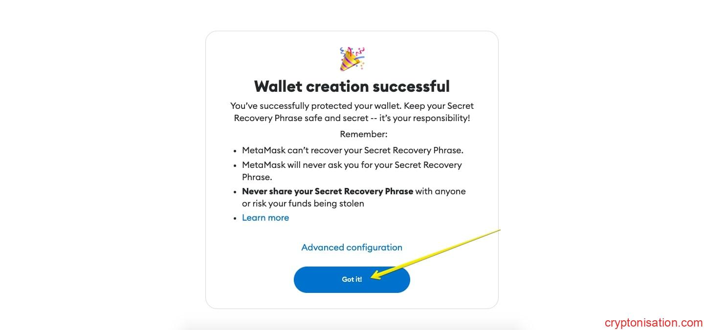Başarılı Cüzdan Kurulumu