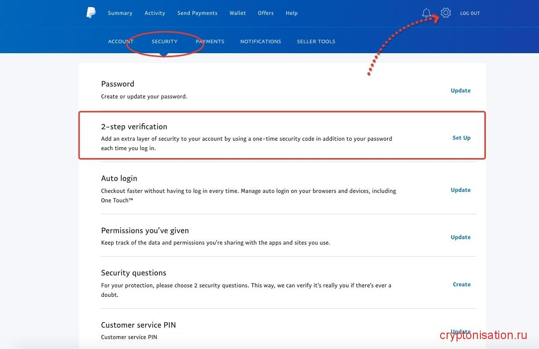Двухфакторная аутентификация на PayPal