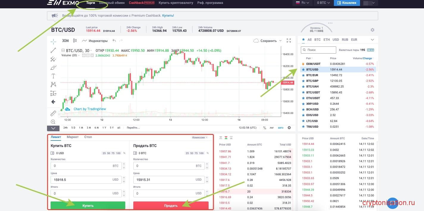 Как купить и продать актив на EXMO