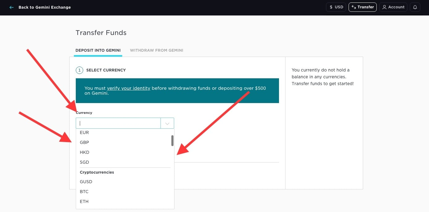 Выбор валюты