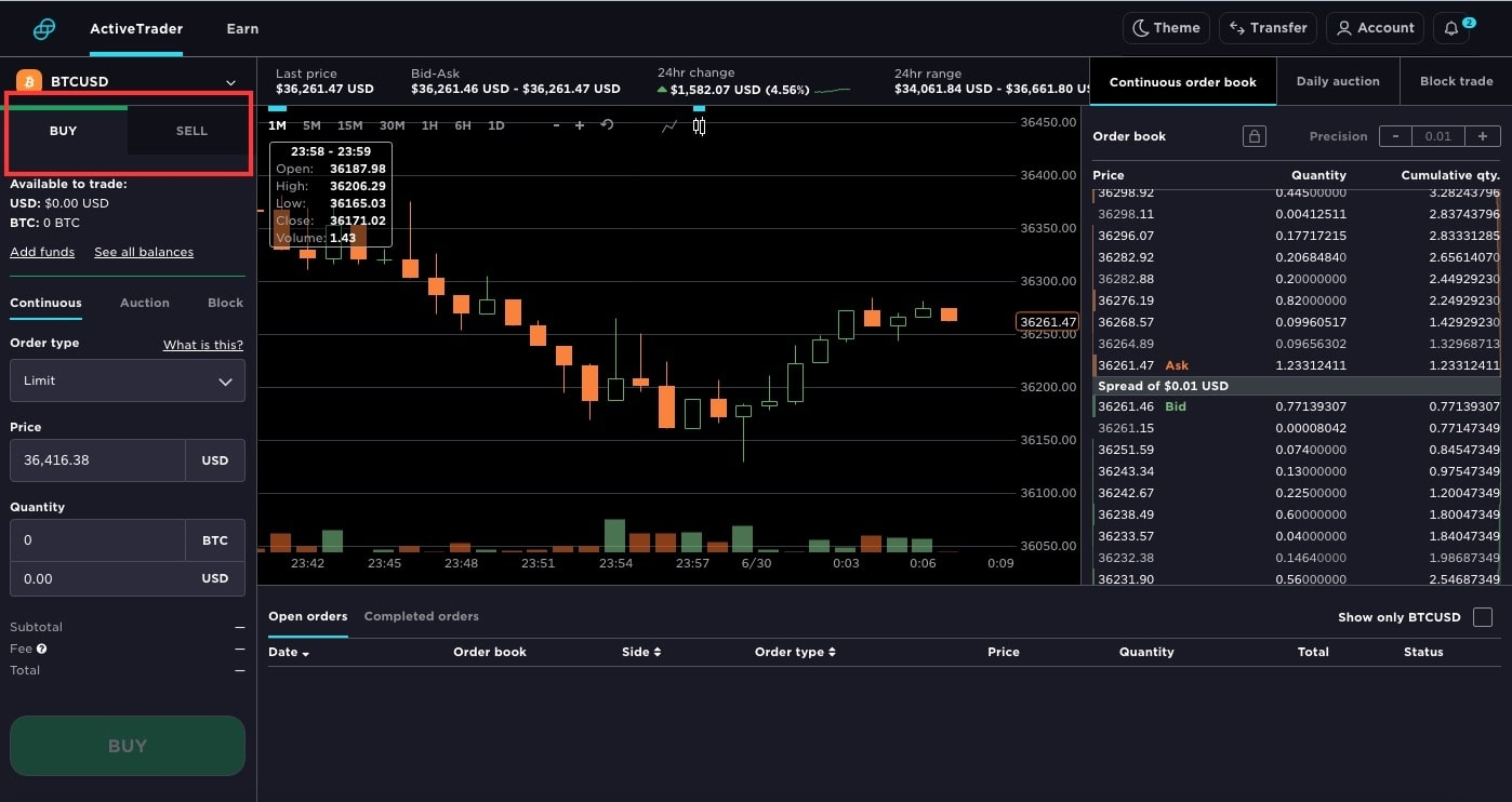 Покупка BTC за USD