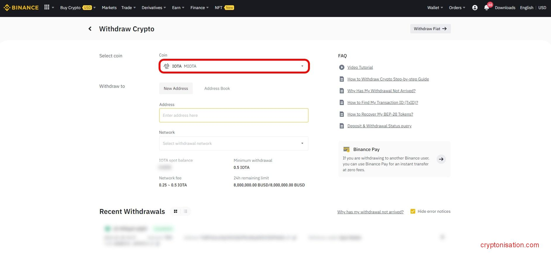 Вывод криптовалюты с Binance
