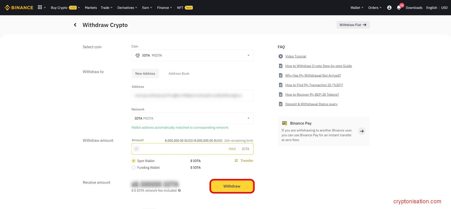 Вывод криптовалюты с Binance