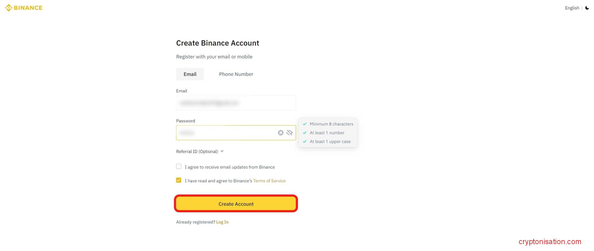 Регистрация на бирже Binance