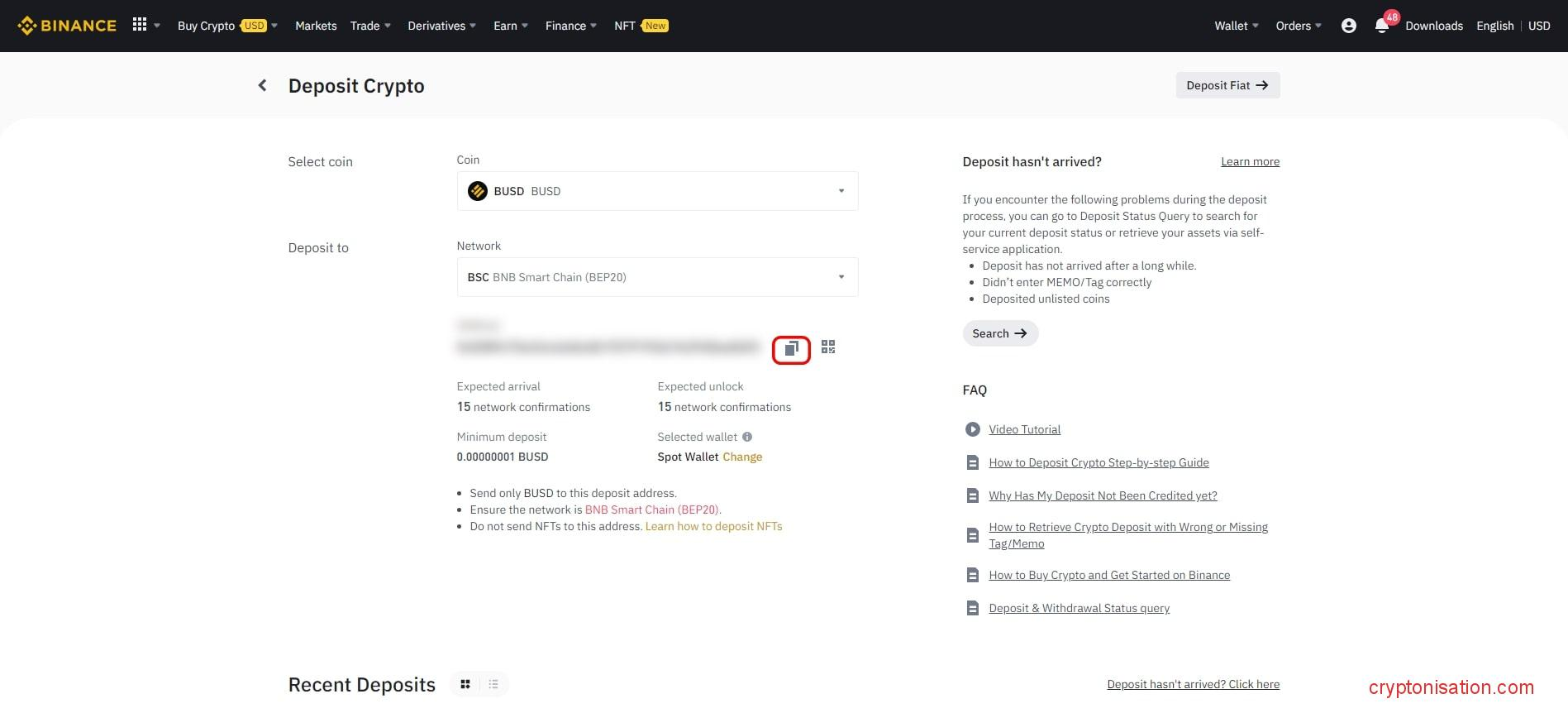 Пополнение счета на бирже Binance