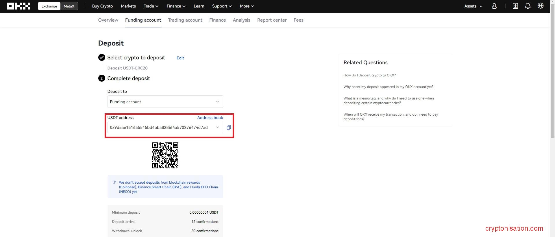 Получение адреса для пополнения кошелька