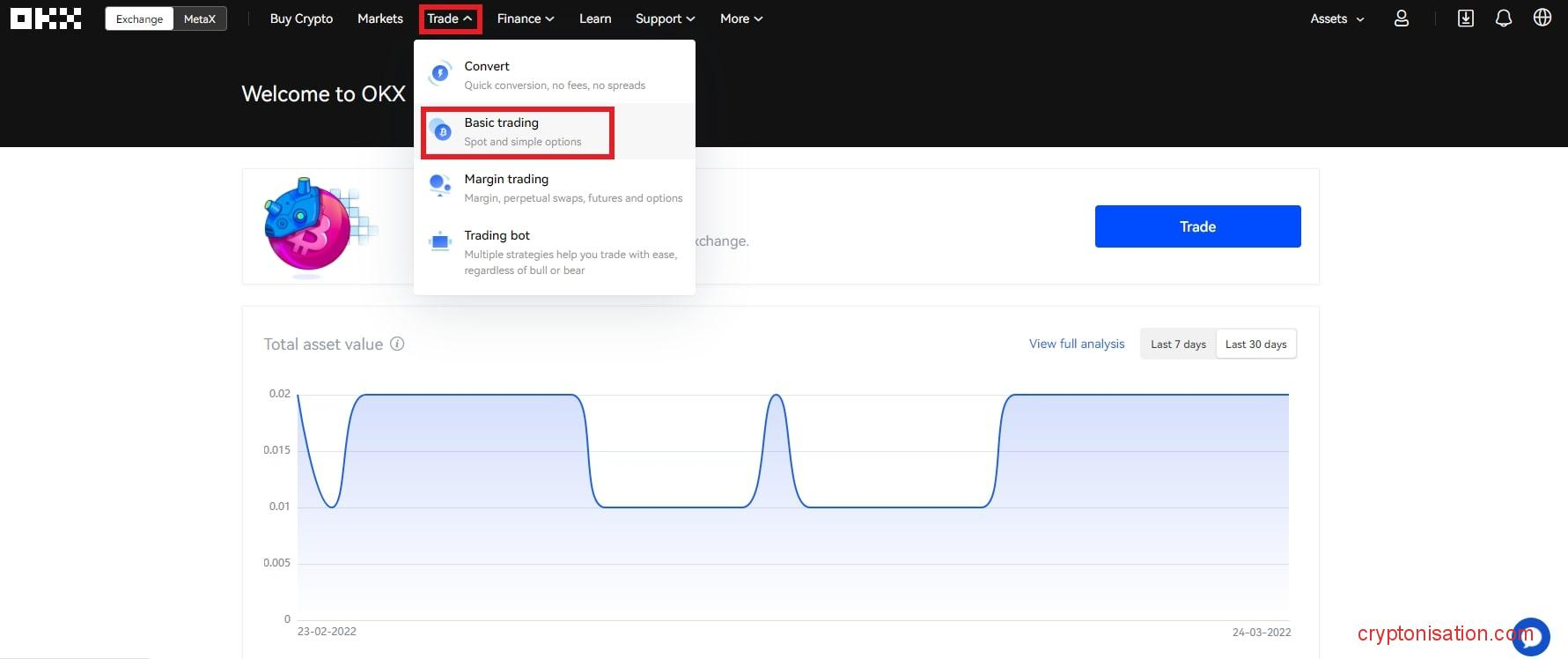 Выбор режима торговли на OKX