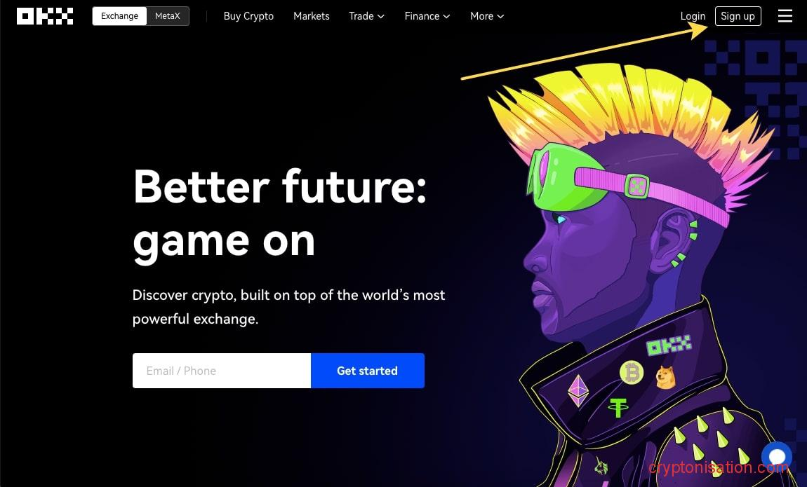 Начало регистрации на OKX