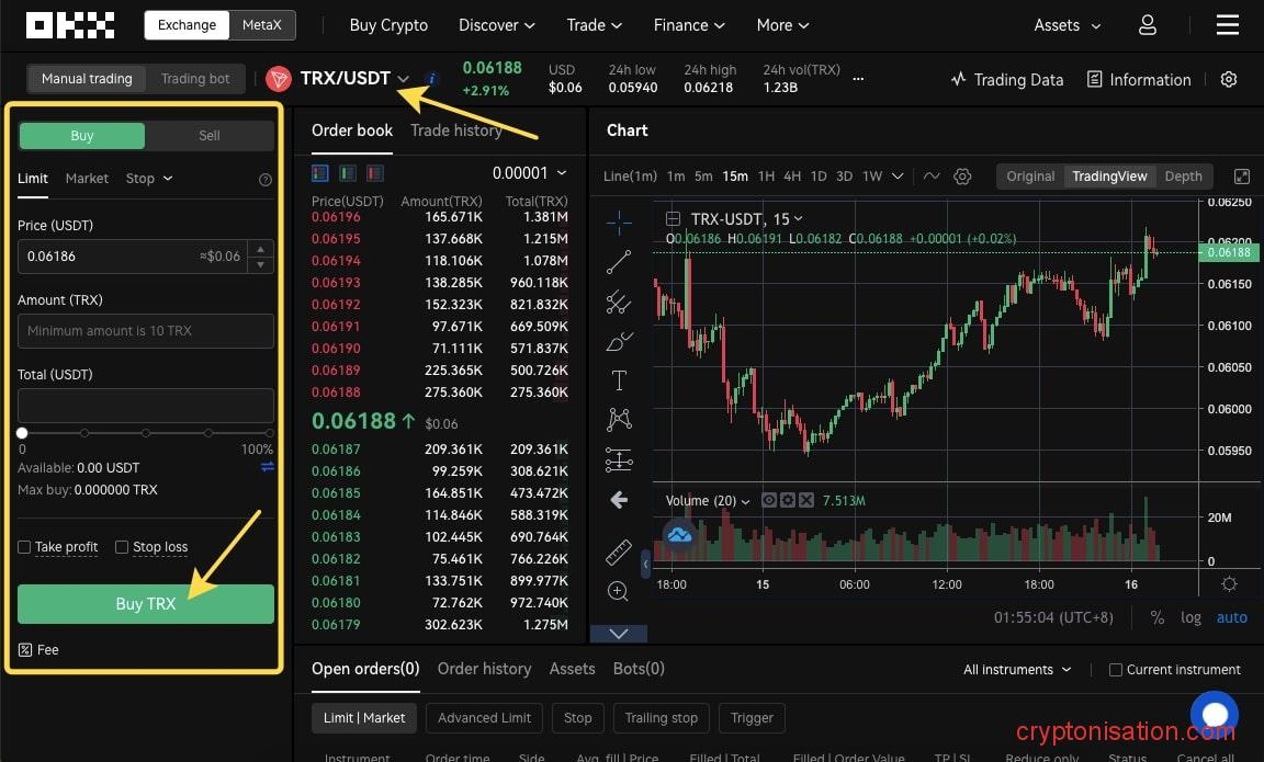 Покупка TRON за USDT