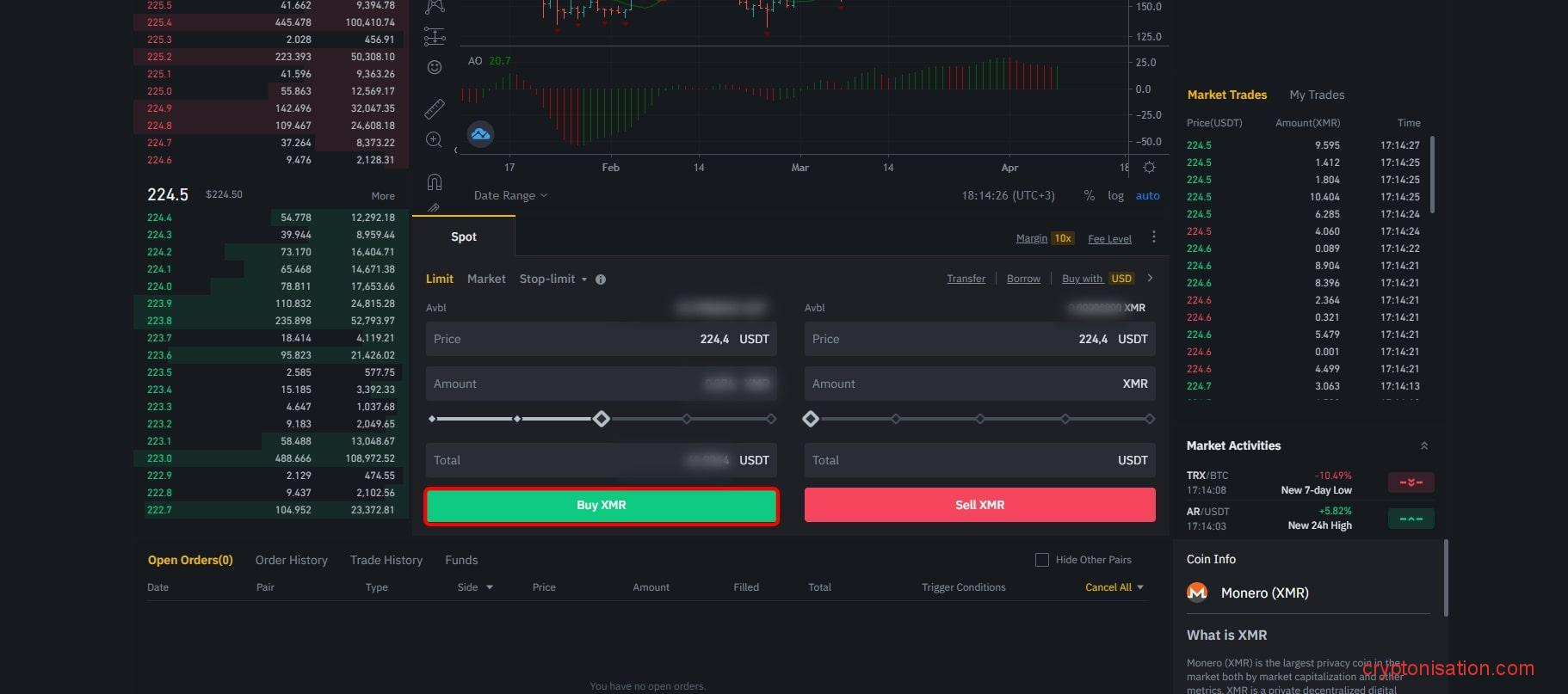 Покупка Monero на бирже Binance