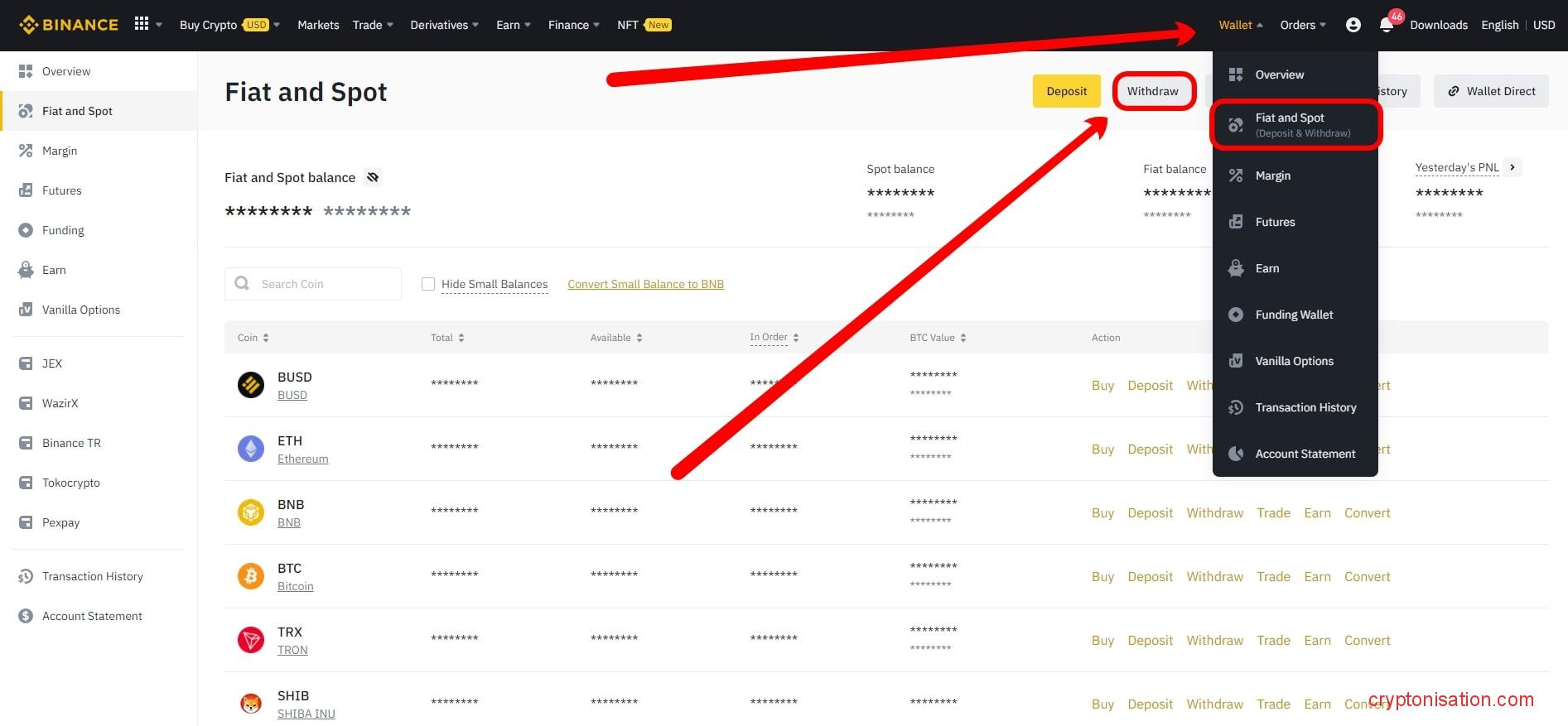 Вывод криптовалюты с Binance