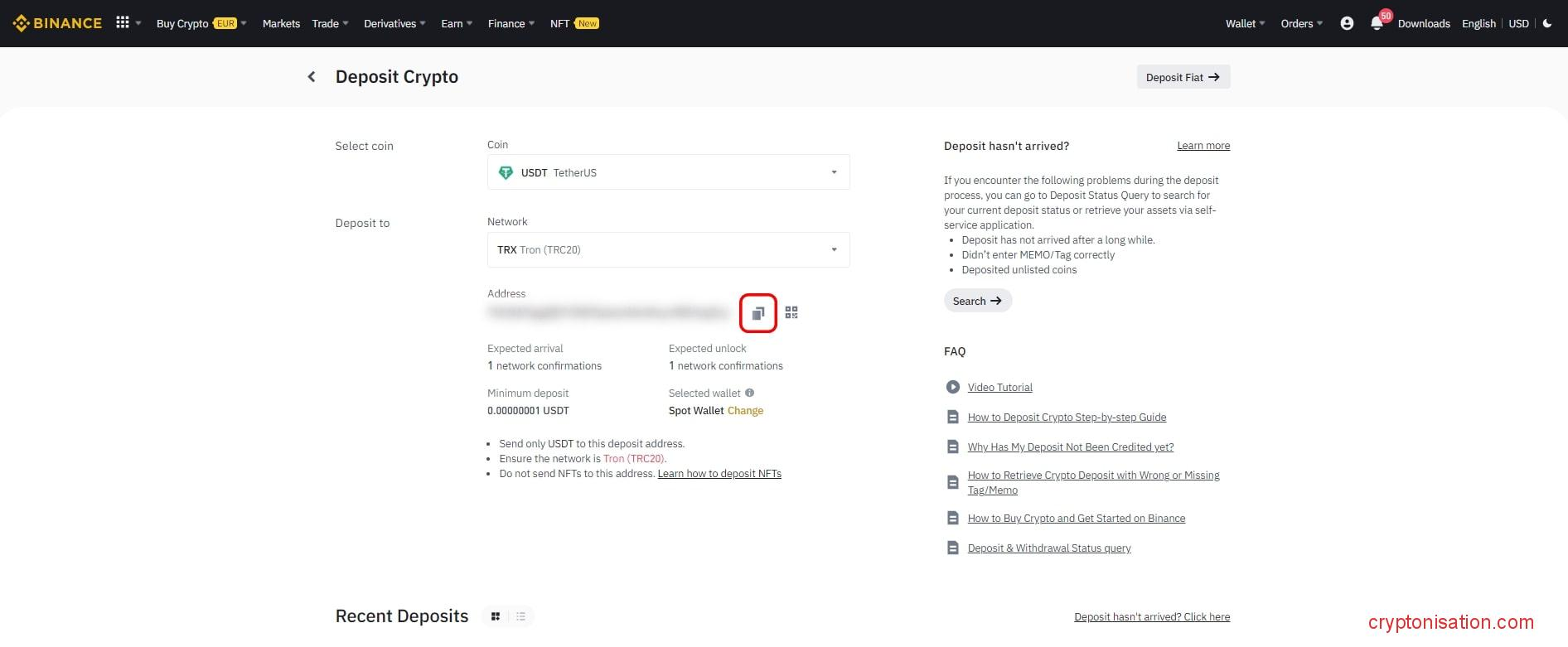 Пополнение счета на бирже Binance