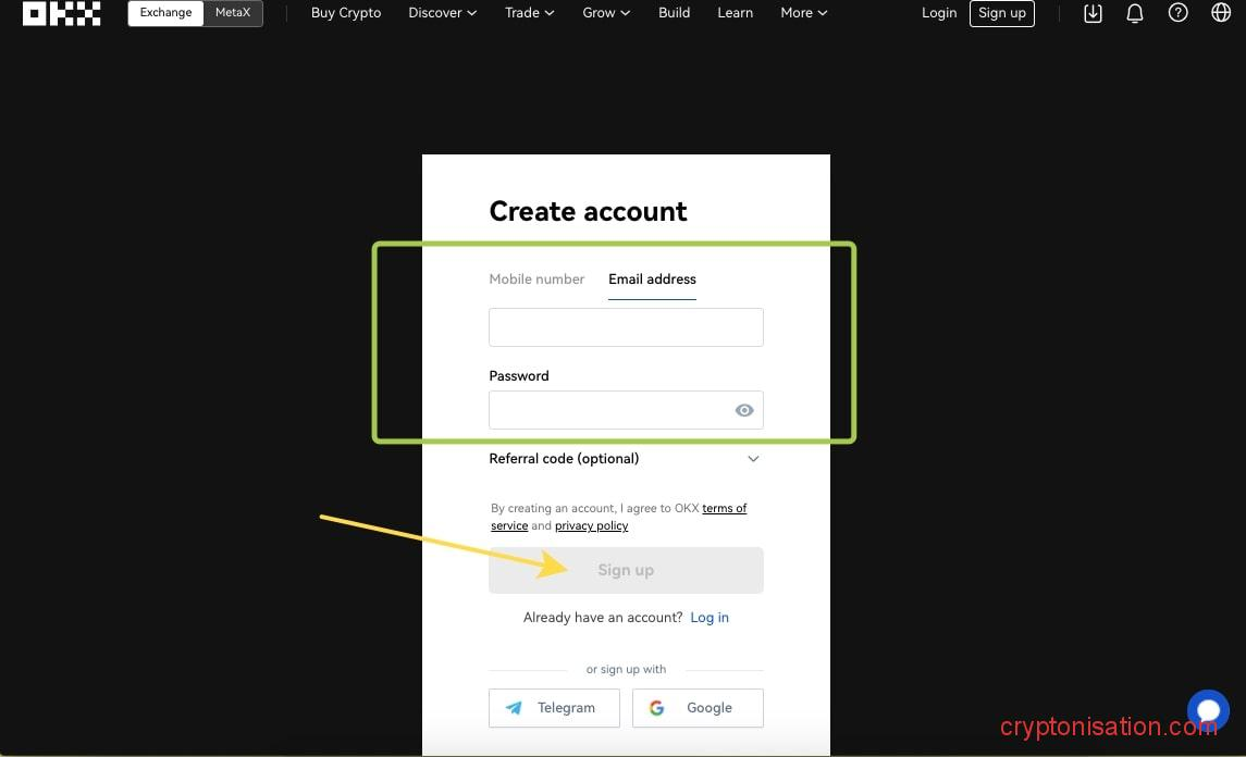 Создание аккаунта на OKX (OKEX)