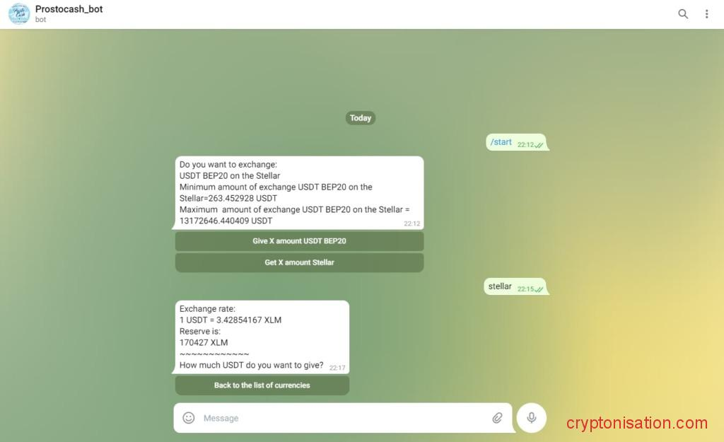 Окно диалога с @Prostocash_bot