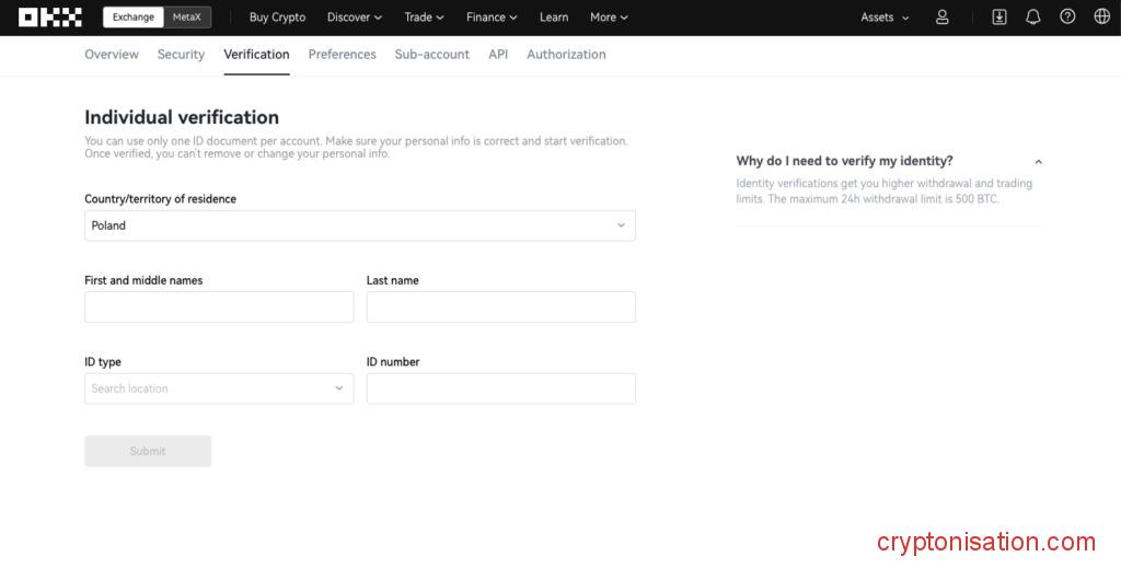 Верификация на OKX (OKEX)