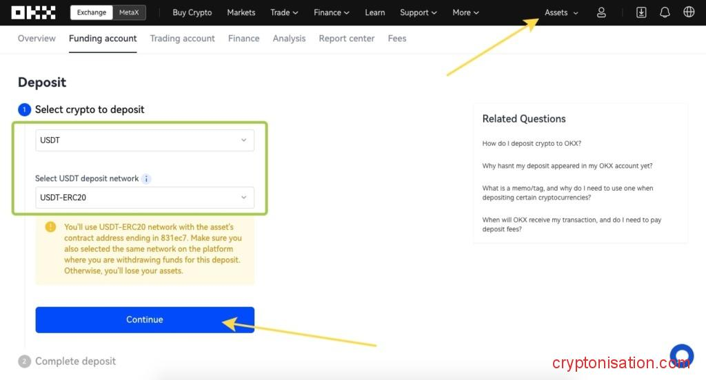 Пополнение счета в USDT